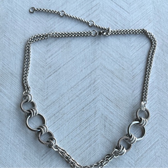 Handmade maille choker necklace silver up side down moon lunula red black stone - Picture 14 of 15